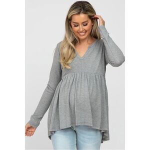 PinkBlush Maternity Grey Knit Split Neckline Long Sleeve Maternity Top